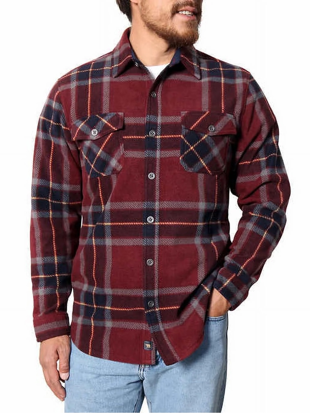 Freedom Foundry Men's Medium Lightweight Fleece Shirt Jacket – Plaid Deep Red